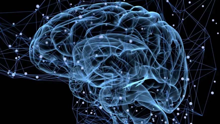 Abstract image of a human head with glowing neural network connections.